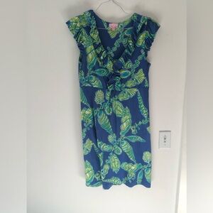 Lilly Pulitzer Clare Ruffle Sleeveless Mini Dress in Fallin in Love Blue Large